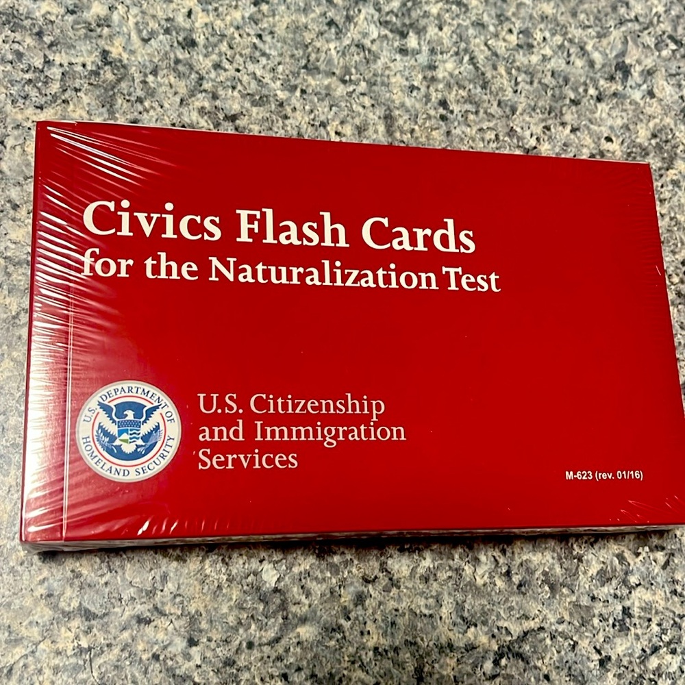 Civics flash cards for the naturalization test